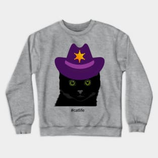 Black Cat Purple Cowboy Hat Costume Crewneck Sweatshirt